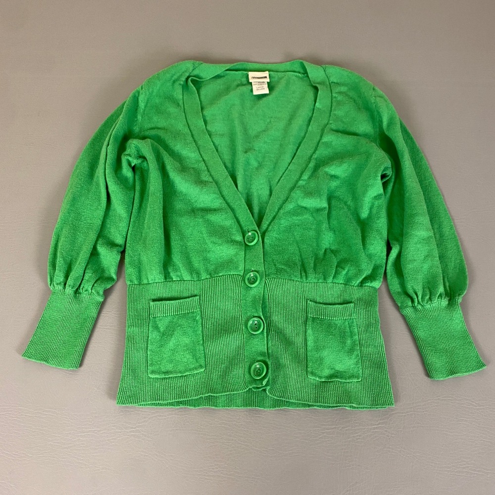 Route 66 Cardigan Sweater Women's Large Green Knit Button Front Pockets Casual